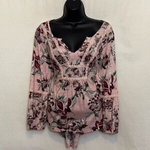 C-121 New Directions Pink Floral High Low Long Sleeve Pullover Blouse Size L